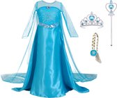 Prinsessenjurk meisje - Elsa jurk verkleedkleren meisje - maat 110/116 - inclusief prinsessen accessoireset met Elsa vlecht