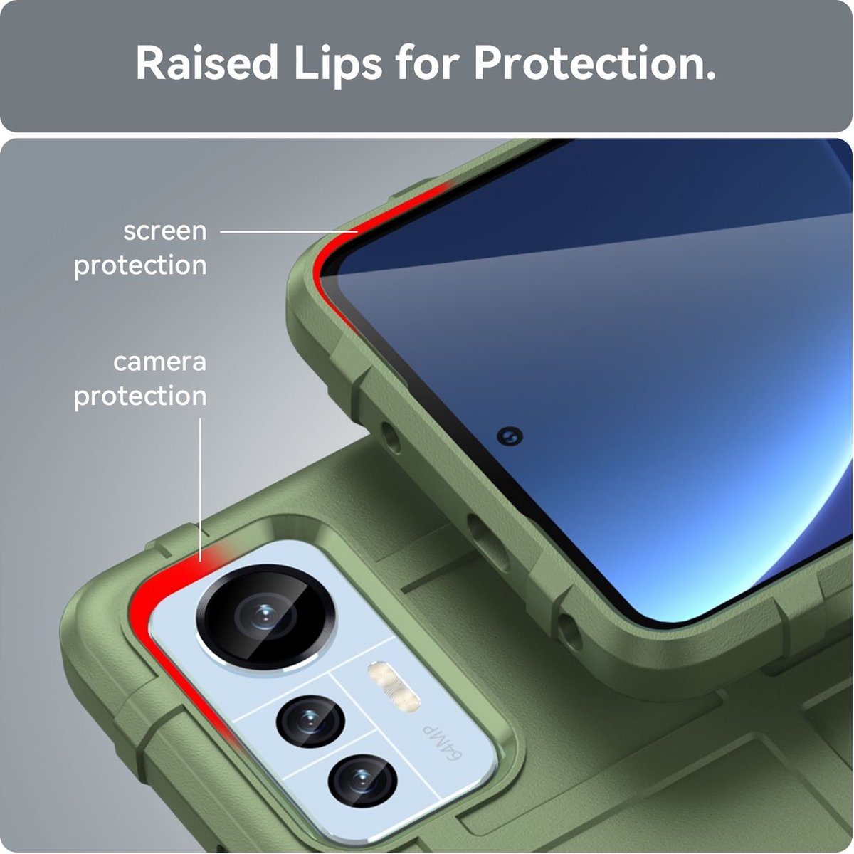 Mobigear Hoesje geschikt voor Xiaomi 12 Lite Telefoonhoesje Flexibel TPU | Mobigear Rugged Shield Backcover Shockproof | Schokbestendig 12 Lite Telefoonhoesje | Anti Shock Proof - Groen