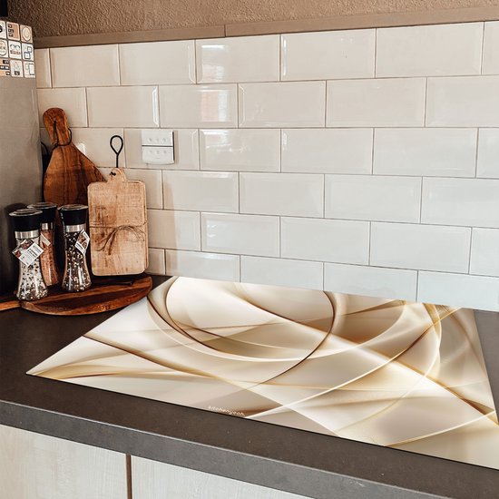 KitchenYeah® Protection plaque induction 74x48 cm - Beige - Abstrait - Lignes - Protege plaque de cuisson - Couvre plaque induction - Protecteur d'induction - Cuisine