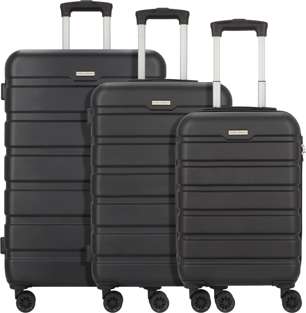 Worldpack Phoenix 4 wielen Kofferset 3-delig - Harde bagage - Combinatieslot - schwarz