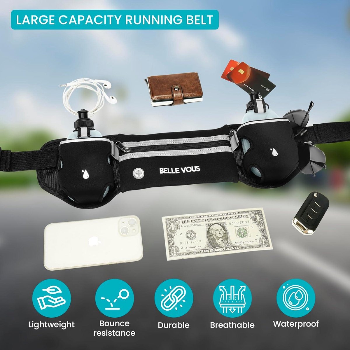 ZUYOO Ceinture De Course,Sac Banane Réglable Sacoche Ceinture De Course Sport Homme Femme Bleu