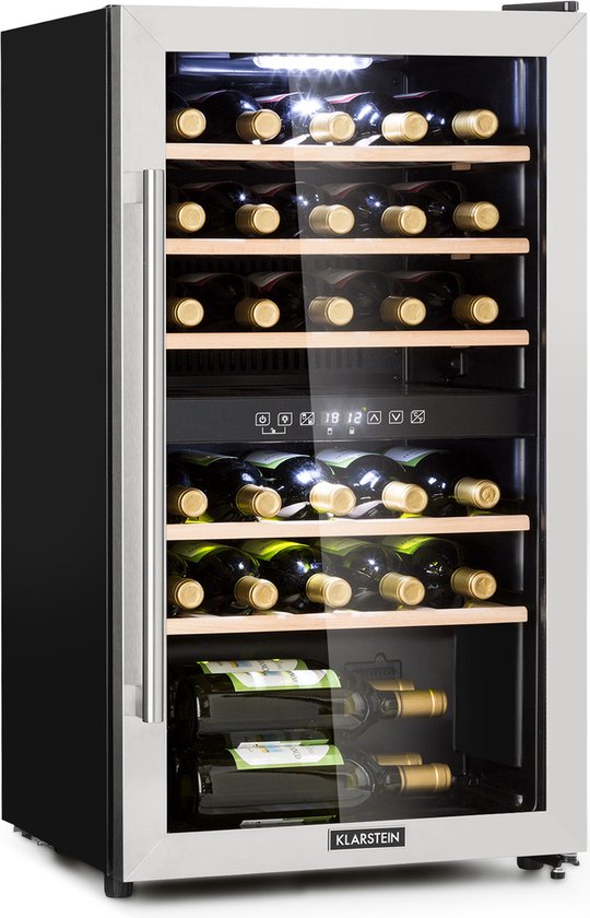 Klarstein Vinamour 29 Duo wijnkoelkast - Plek voor 29 flessen - Met 2 zones - Inhoud 80 liter - 5-22 °C - Met glazen panoramadeur