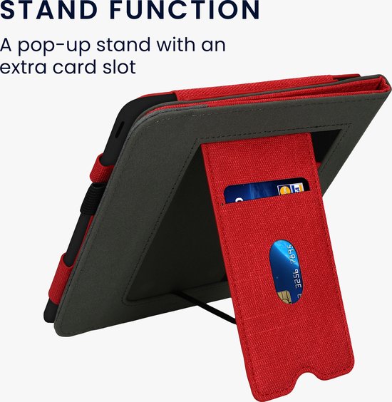 kwmobile flip cover voor e-reader - geschikt voor Kobo Libra Colour - Van imitatieleer en -suède - In rood / donkergrijs van Merkloos — afbeelding 5
