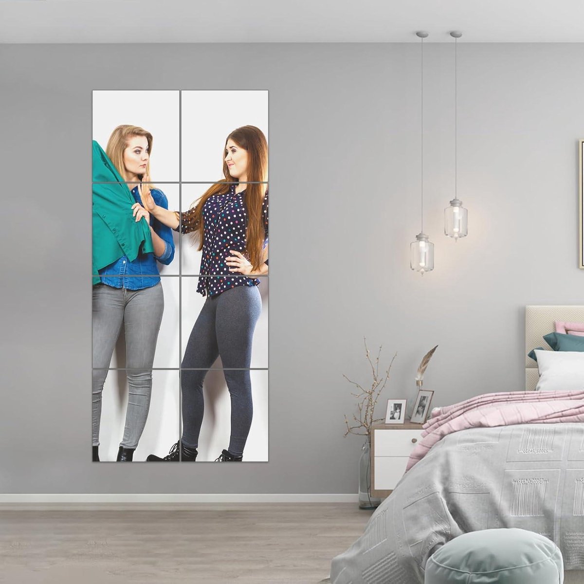 Autocollant Miroir Salon Lot De 4 Miroirs Adhésifs Acrylique - 29x21 Cm - Autocollants Pour Décoration Murale - Salle De Bain, Chambre... Salle De Bain Salon