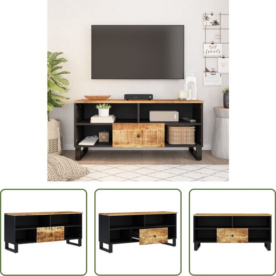 Foto: The living store tv meubel mangohout 100 x 33 x 46 cm opbergruimte en uitstalfunctie