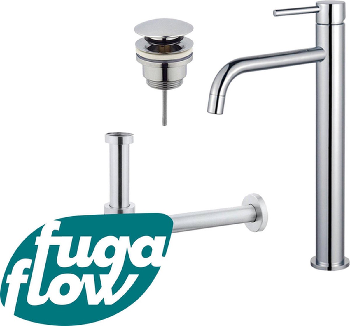 FugaFlow Eccelente Sobrado Badkamer Slim Wastafelkraanset verhoogde wastafelkraan klikwaste plug design sifon Chroom