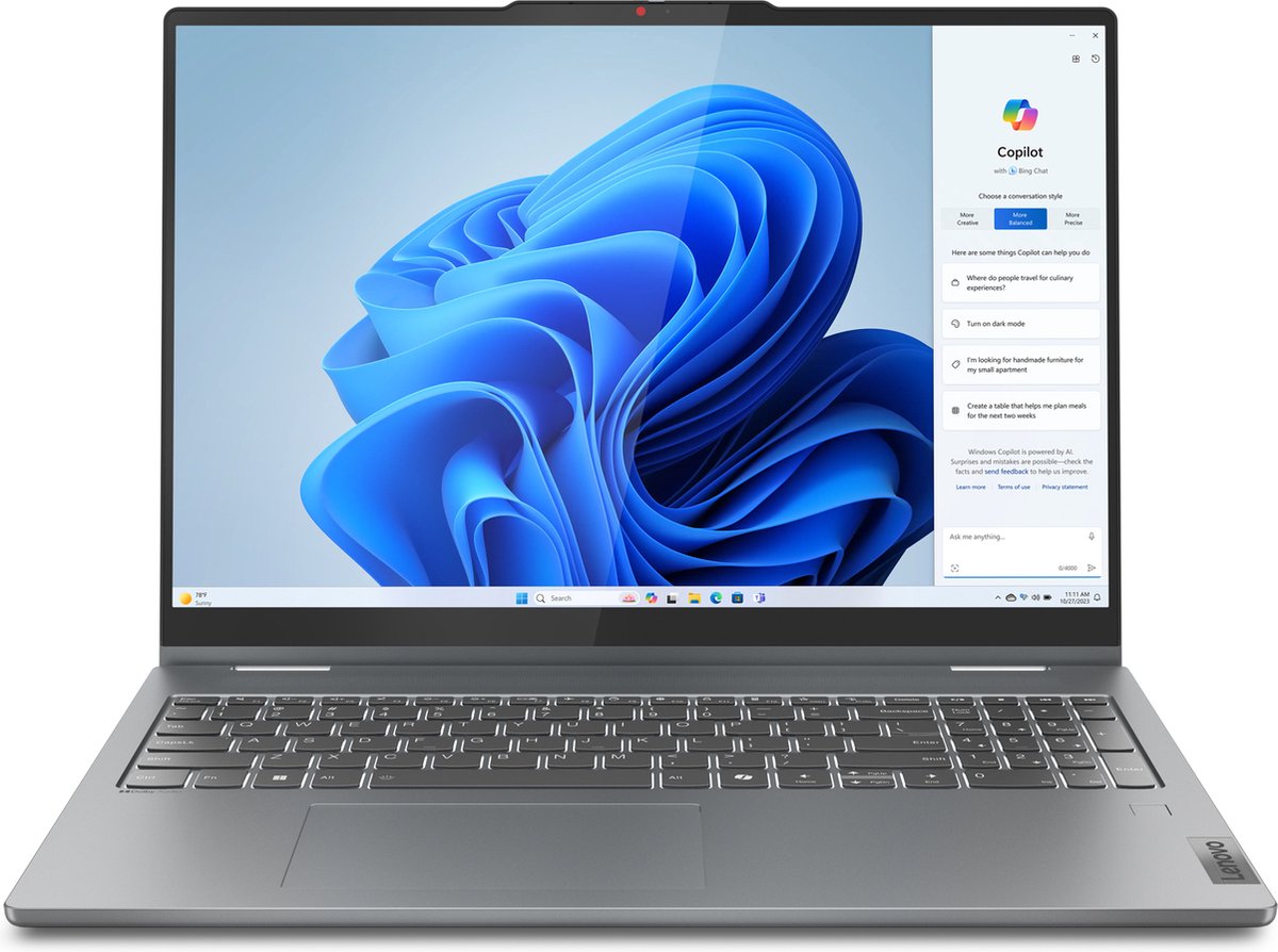 Lenovo IdeaPad 5 2-in-1 16IRU9 Intel Core 7 150U Hybride (2-in-1) 40,6 cm (16") Touchscreen 16 GB LPDDR5x-SDRAM 1 TB SSD Wi-Fi 6E (802.11ax) Windows 11 Home Engels Grijs