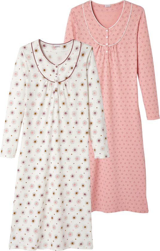 Damart - Set de 2 chemises de nuit en pur coton jersey peigné - - Rose - 50-52 (XL)