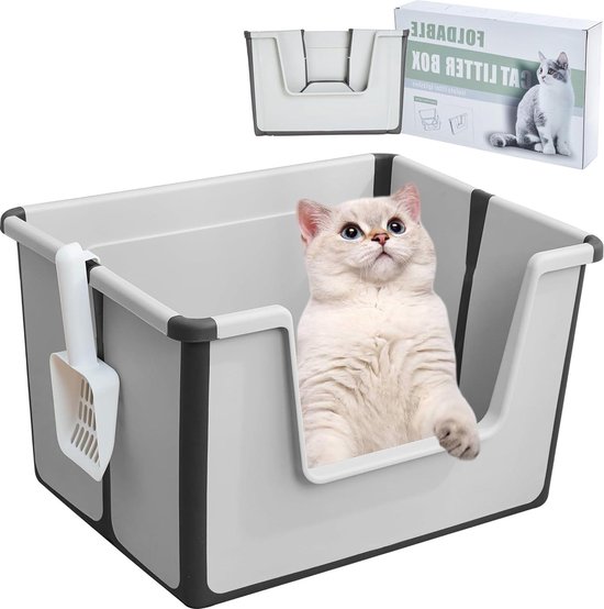 Foto: Jake and jacky rvs kattenbak kattentoilet roestvrijstaal open kattenbak incl kattenbakschep met houder en gritopvang opstapje 60x40x30cm