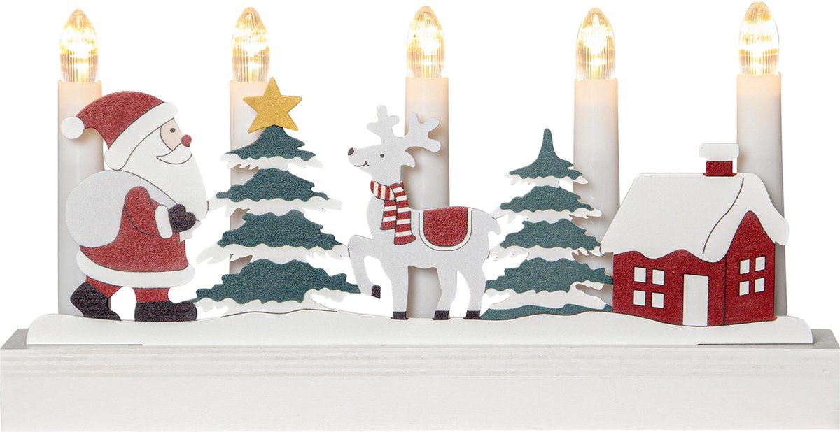 Star Trading LED kandelaar 'Billy', houten motieven Kerstmis, 5-vlam, batterij Meerkleurig
