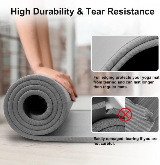 Yogamat; Het bevat geen weekmakers, is antislip en beschermt je gewrichten; voor yoga, pilates, sport, fitness, sportschool; met draagring; 183x61x1cm — afbeelding 5