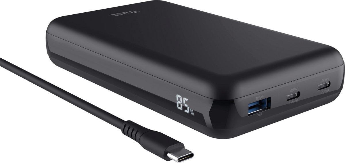 TRUST Laro 100W-powerbank met hoge capaciteit waarmee je je laptop of MacBook met USB-C snel kunt opladen onderweg Zwart