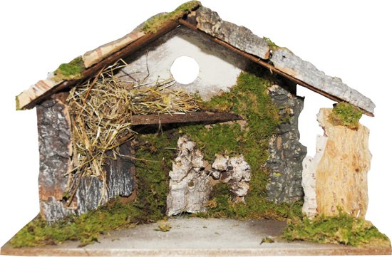 Euromarchi lege kerststal - zonder figuren - L43 x B20 x H29 cm - hout/mos