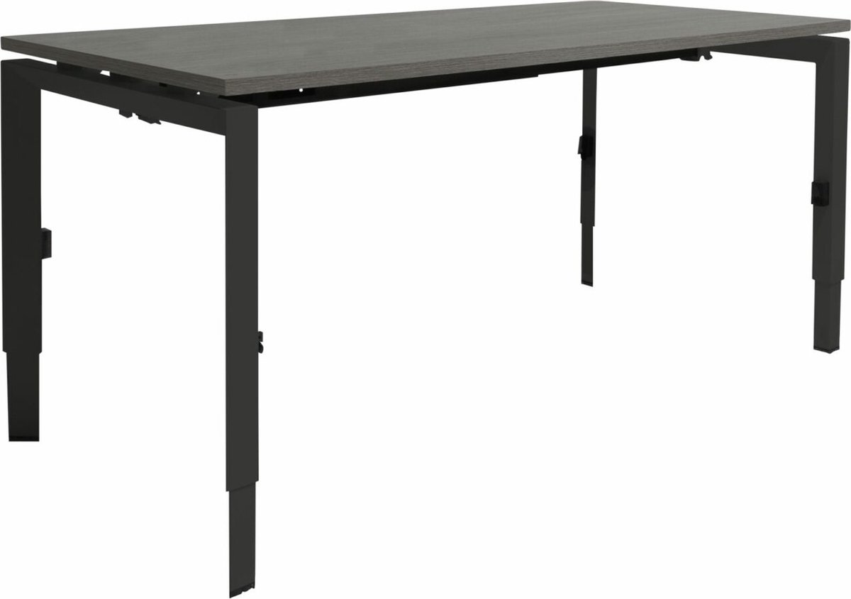 Schaffenburg Linesto N3 bureau, hoogte instelbaar (65-85cm) met 160x80cm logan eiken zwevend 25mm blad en wit (RAL9010) vierpoot N-frame (poot driehoekig 50x50x75 mm.), (met geïntegreerde kabelgoot)