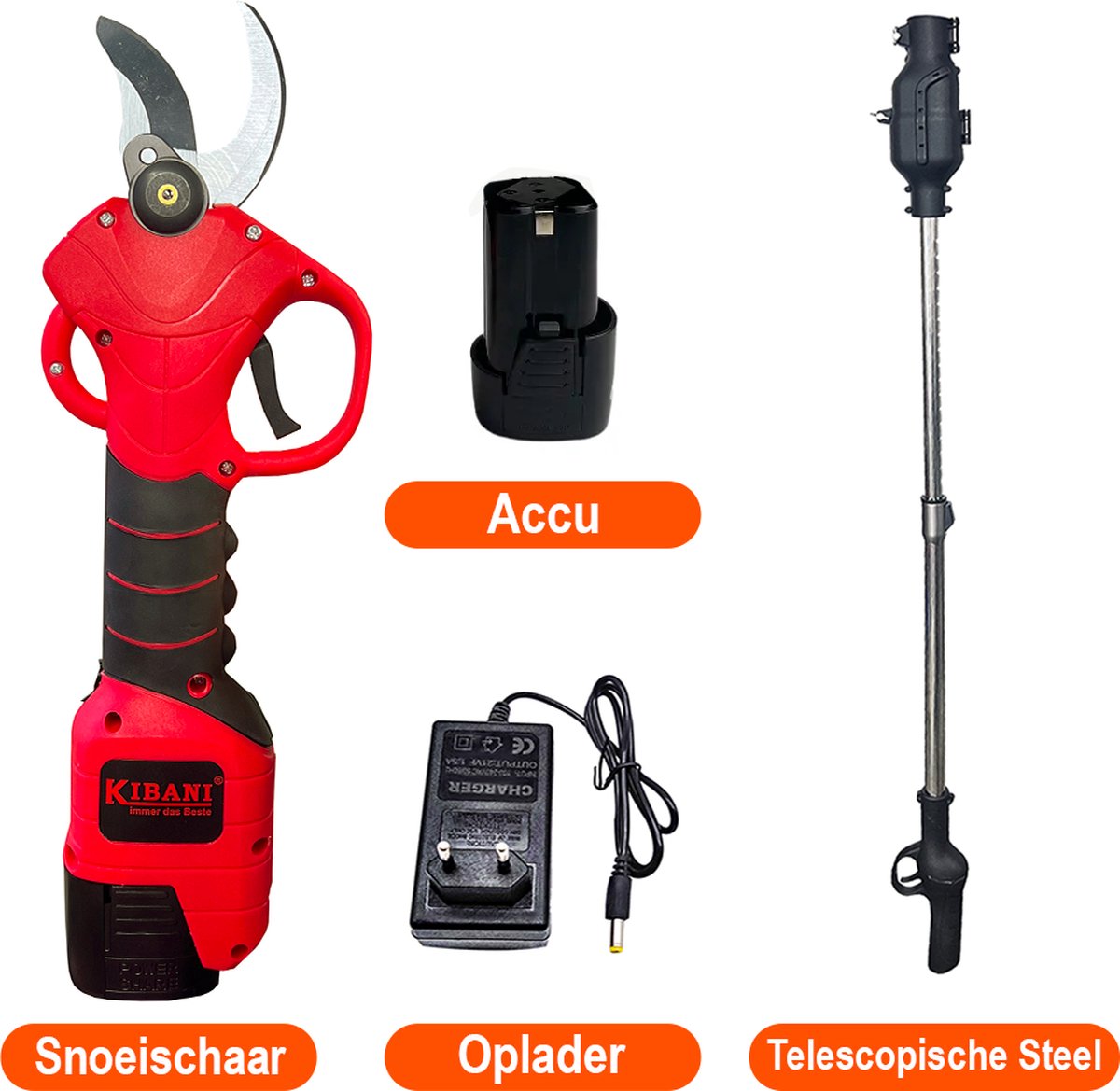 Kibani Telescopische Accu Takkenschaar Met extra uitschuifbare steel Elektrische Snoeischaar Bloemenschaar Klein Op Accu 28 mm