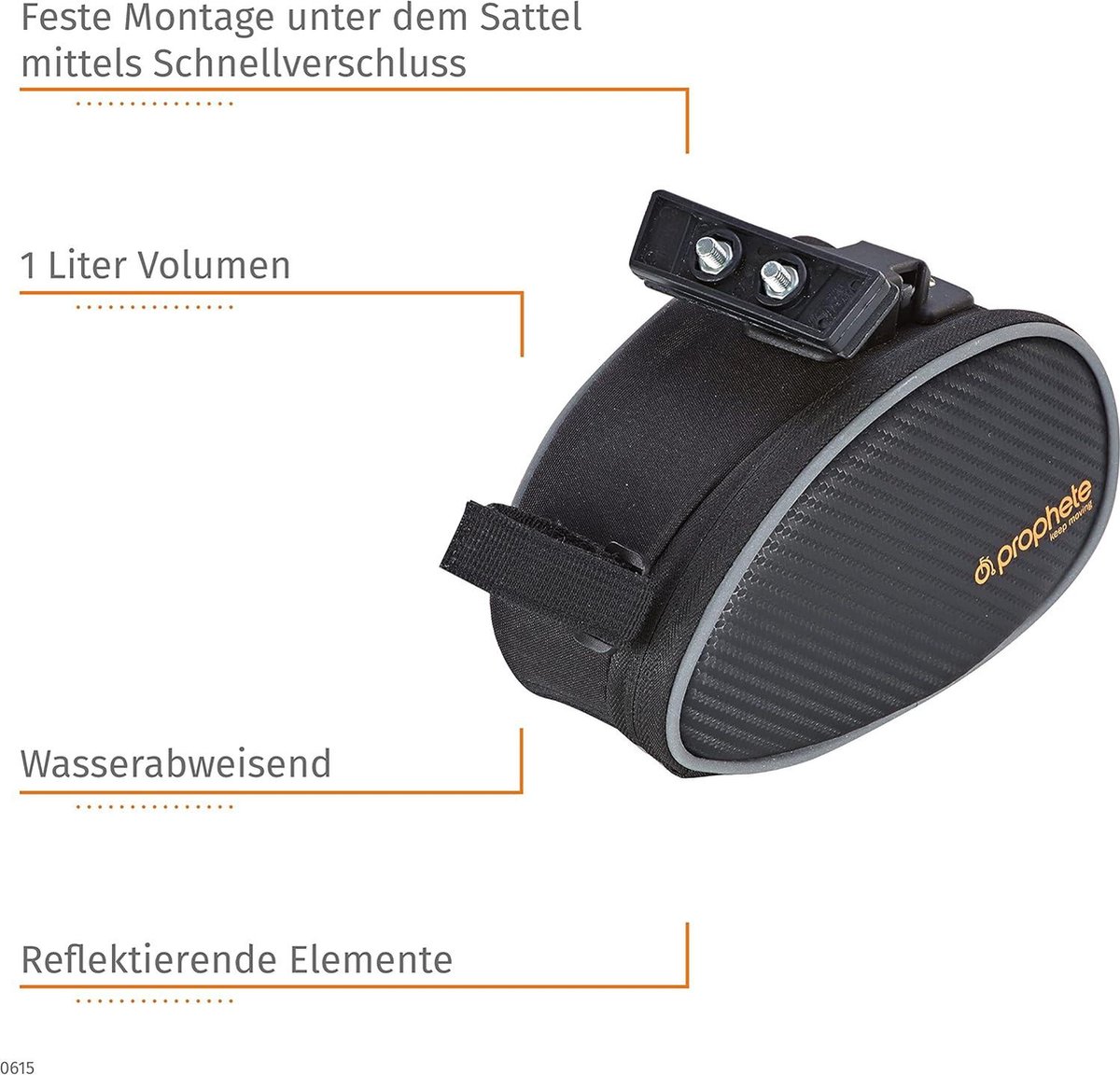 Zadeltas fietstas 16 liter - montage onder zadel - waterafstotend - 17 x 11 x 10 cm - zwart