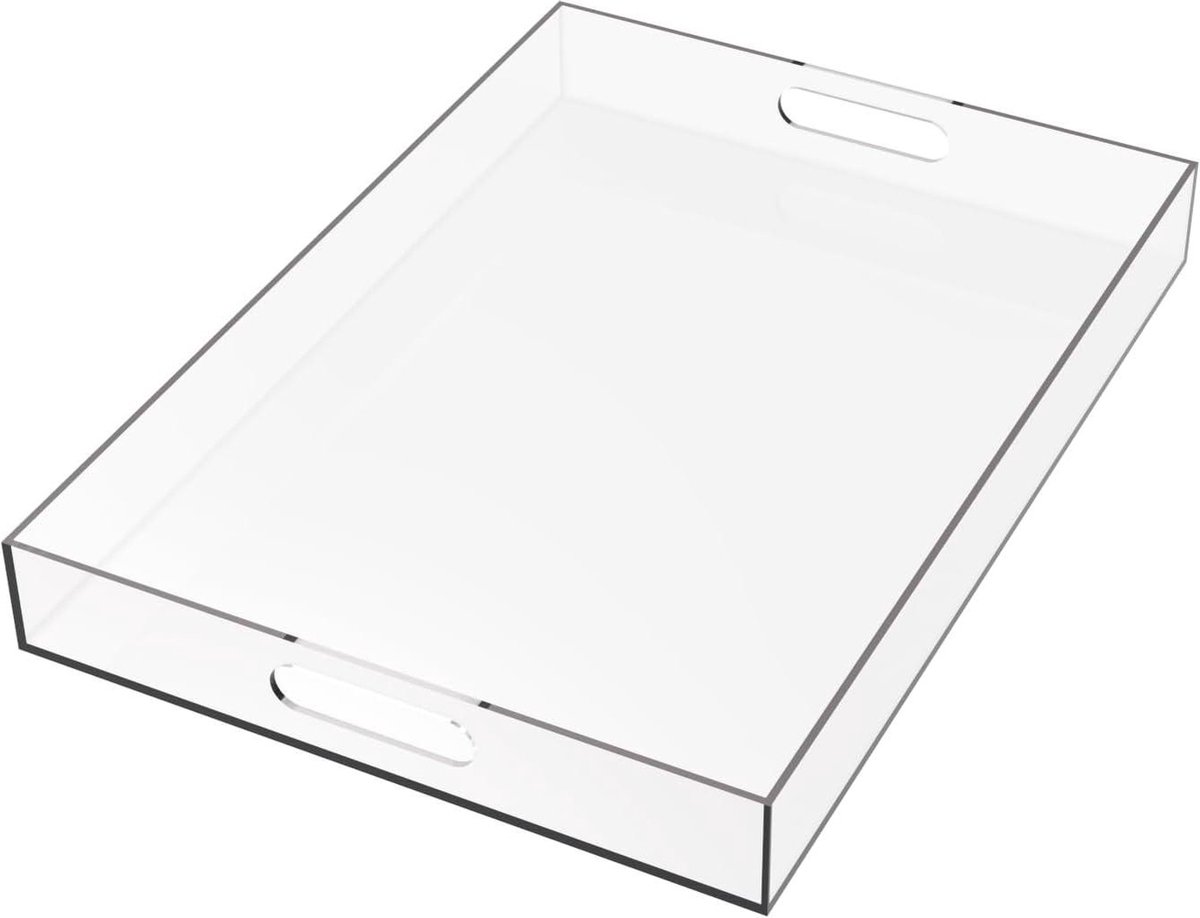 Rechthoekig Plastic Dienblad Theeblad Ingebouwde Drainage Plastic Tray met Handgrepen Rechthoekige Antislip Thee Dienblad voor Feesten Salontafel Keuken Groot Grijs