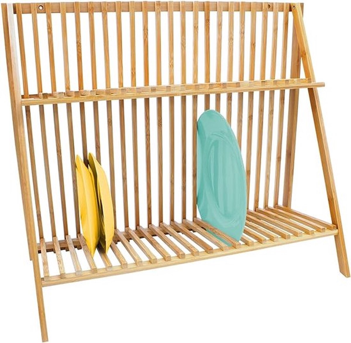 Opvouwbaar Bamboe Afdruiprek voor Servies 60 x 29 cm Roosterframe voor Borden en Kopjes Droogrek
