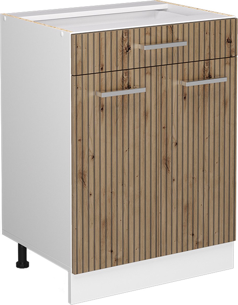 Vicco R-Line Keukenonderkast – 60 cm met lade, WB Marmer Artisanaal eiken Artisanaal eiken/Wit