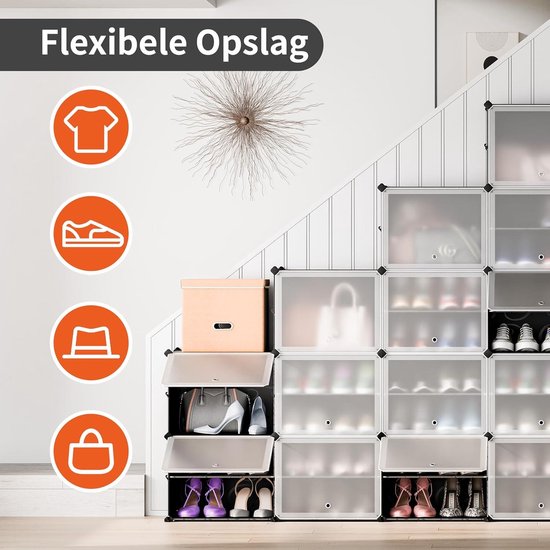 COSTWAY 6-kubus Opbergkast Met 3 Deuren - Houten Look, Vrijstaande Boekenkast - Voor Woonkamer, Slaapkamer Of Kantoor