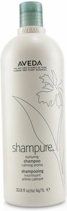 Witte Aveda Shampure shampoo fles met turkooizen dop. 33.8 fl oz liquid/1L e.