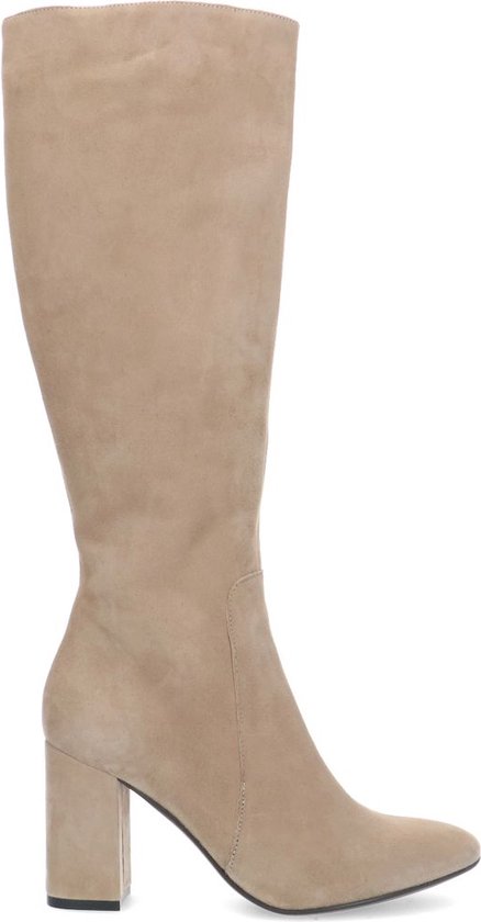 Manfield Dames Beige suede hoge laarzen met hak Maat 40 bol