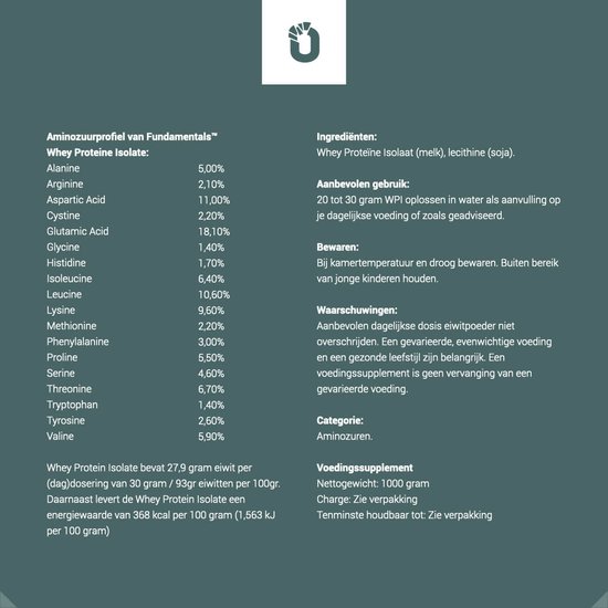 Fundamentals Whey Protein Isolate - Protein shake - Eiwitpoeder - Lactose vrij - Vrij van kleur/smaak stoffen - 1000g — afbeelding 2