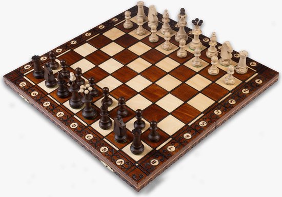 Consul Luxe Houten Schaakset 48 x 48 cm - Inklapbaar Schaakspel/schaakbord met Schaakstukken - Handgemaakt in Polen - Chess Board/Set