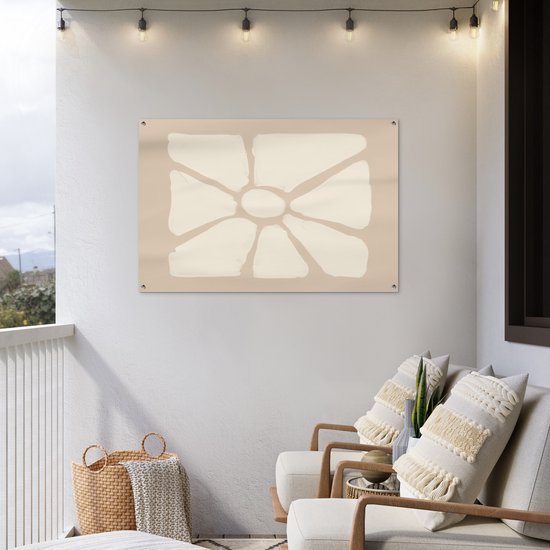 Tuinposter 120x80 cm - Tuindecoratie Bloemen - Pastel - Beige - Kunst - Poster voor in de tuin - Buiten decoratie - Schutting tuinschilderij - Tuindoek muurdecoratie - Wanddecoratie balkondoek