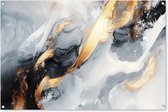 Tuinposter 120x80 cm - Tuindecoratie Abstract - Goud - Verf - Aesthetic - Art - Poster voor in de tuin - Buiten decoratie - Schutting tuinschilderij - Tuindoek muurdecoratie - Wanddecoratie balkondoek