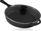 Bol.com Grillpan met glazen deksel - 26 cm gietijzeren pan voor grillen en braden aanbieding
