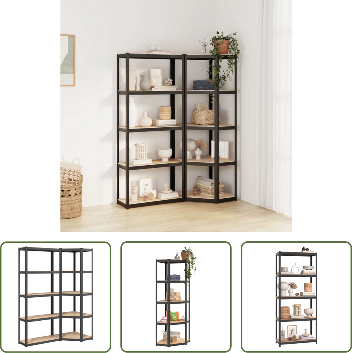 The Living Store Opbergrekken Rechthoekig 75 x 30 x 172cm Staal en Hout