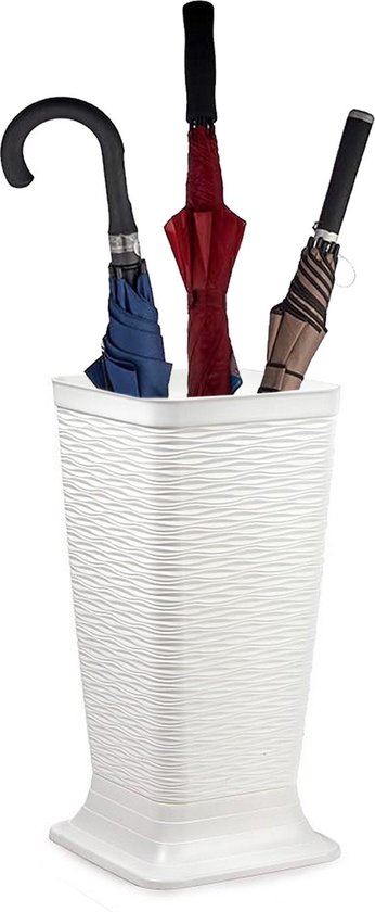 Plasticforte Porte-parapluie/Porte-parapluie Waves - blanc ivoire - plastique lisse - D26 x H52 cm - sur socle surélevé - bac collecteur