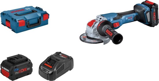 Bosch Professional BITURBO haakse accuslijpmachine GWX 18V-15 C (schijfdiameter 125 mm, X-LOCK-opname, incl. 2x accu ProCORE18V 8.0Ah lader GAL 18V-160 C, in L-BOXX