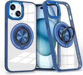 Étui adapté pour iPhone 15, étui rigide transparent pour Magsafe, Blauw , béquille, support Ring rotatif