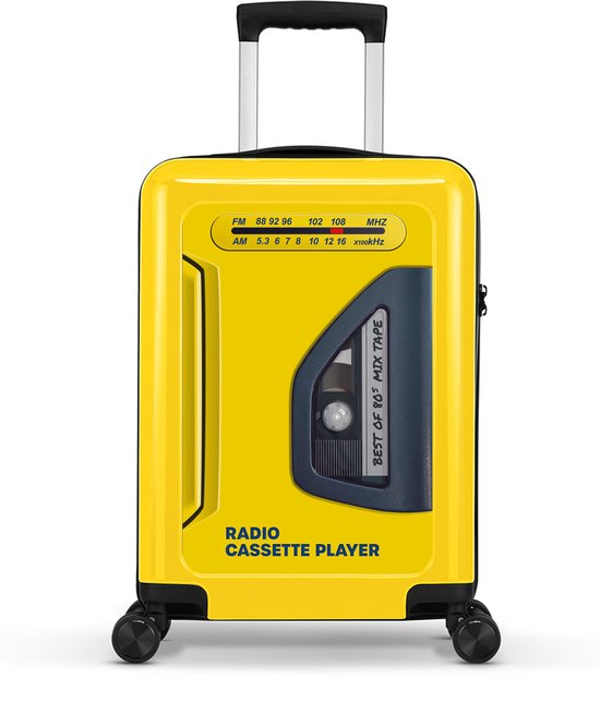 Stickercase - Handbagage koffer - Lichtgewicht Trolley 55cm - Cijferslot - Retro Cassette Player print - Geel