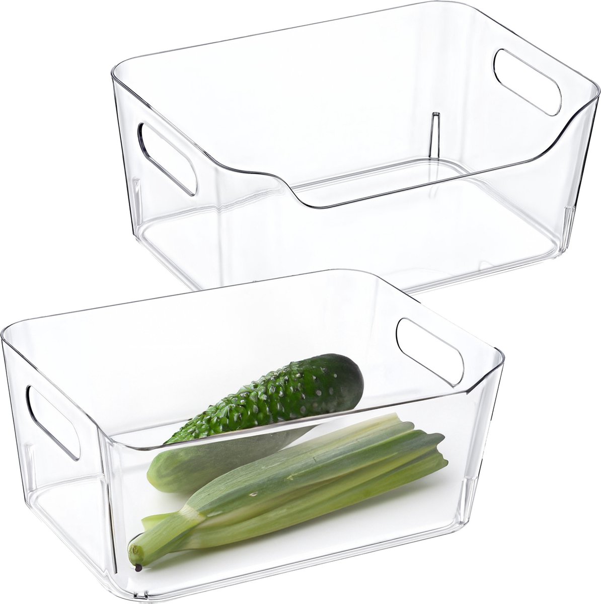 Excellent Houseware Koelkast keuken organizer mand bak 2x transparant kunststof L23 x B16 x H9 cm groente lade 3 liter