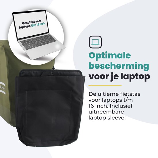 Voltano Luxe E-bike Fietstas Enkel 28L - Mos Groen - Pakaftas Met Laptop vak - 100% Waterdicht - Met Gratis Schouderband van Voltano — afbeelding 2