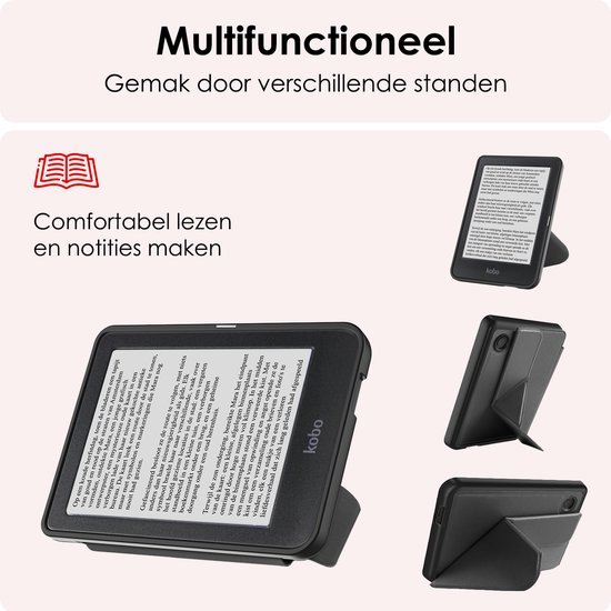 Hoes Geschikt voor Kobo Clara BW Hoesje Bookcase Cover Book Case Hoes Sleepcover Trifold Met Screenprotector - Zwart van Merkado Basics — afbeelding 3
