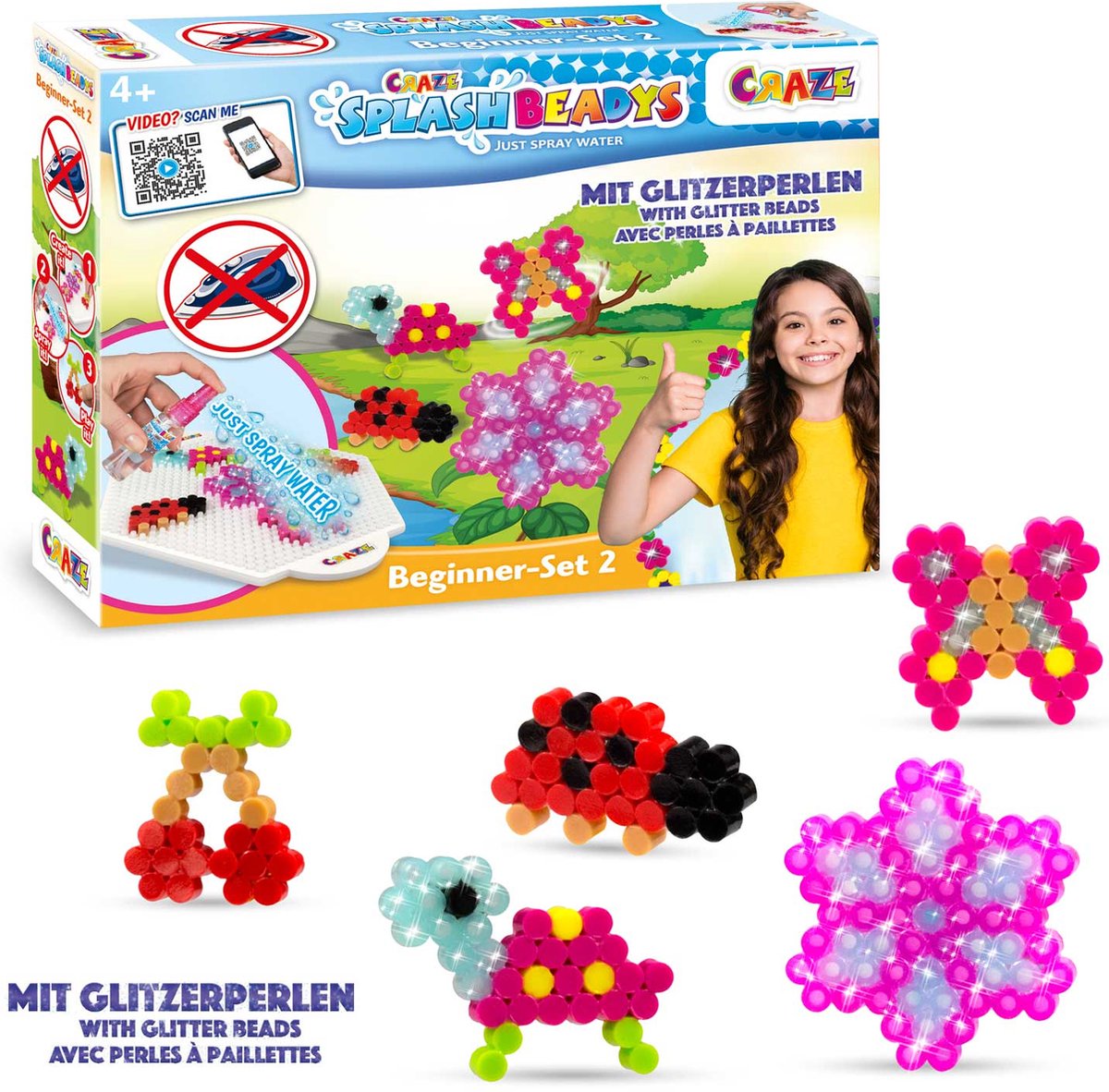 Craze Splash Beads Beginner Set Water-Spraying Strijkparels Met Glitters Waterbeads Waterparels Knutselen Meisjes 4+