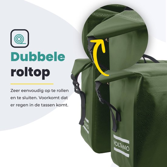 Voltano Dubbele Fietstas Rolltop Urban Green - 48 Liter - 100% Waterdicht - Fietstassen Electrische Fietsen Groen van Voltano — afbeelding 3