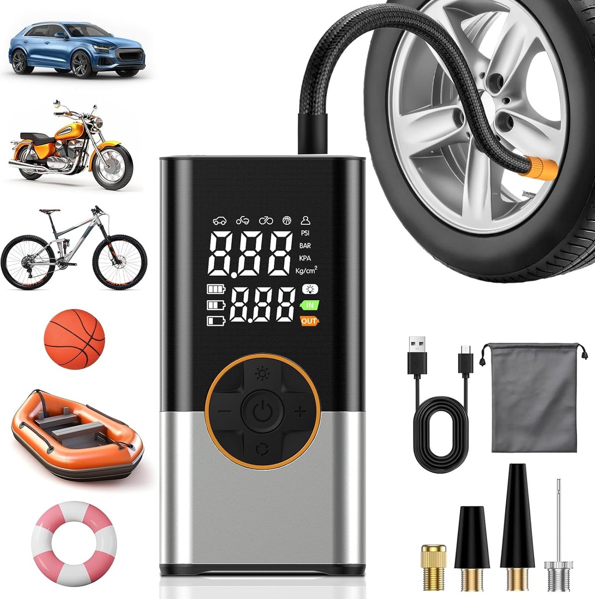 Senzo Elektrische Fietspomp - Luchtcompressor - Bandenpomp - Ballenpomp