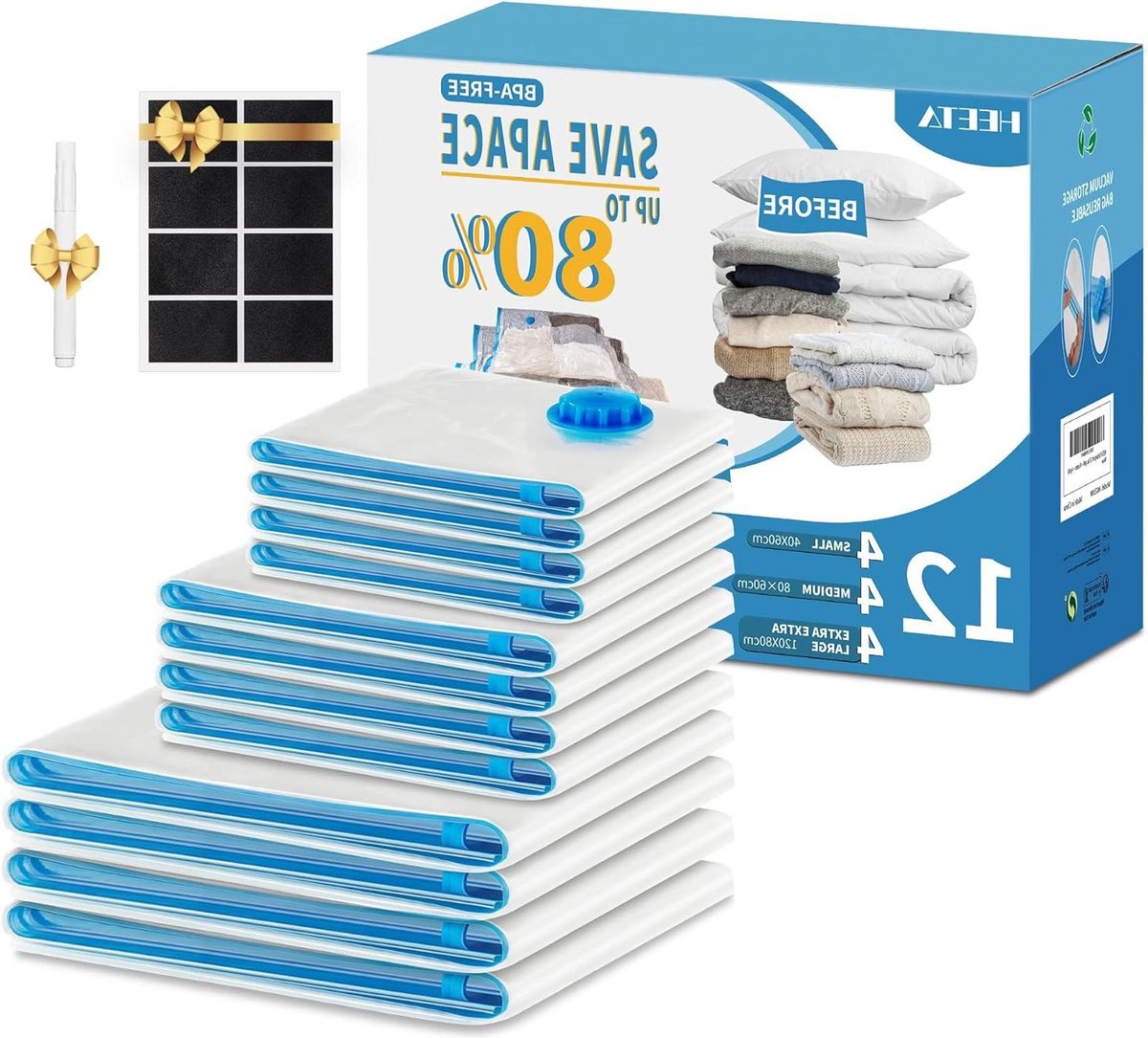 Verpakking met 12 vacuümzakken voor kleding - extra groot, jumbo, groot