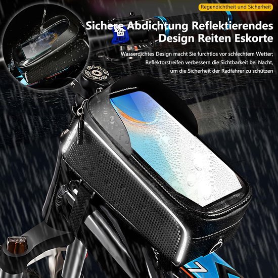 Foto: Waterdichte fietsframetas telefoontasje met reflecterend design en tpu touchscreen geschikt voor smartphones tot 7 inch racefiets en e bikes