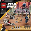LEGO Star Wars 75372 box: 3 rode Clone Shock Troopers, 3 witte Clone Troopers, 3 Battle Droids, 4 Super Battle Droids, speeder bike en een grote spin-mech.