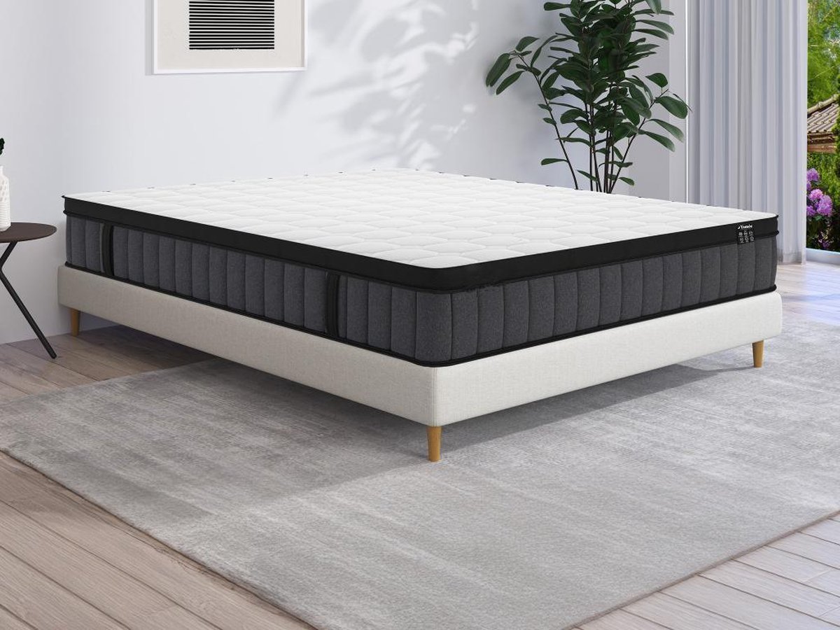 Vente-unique Hybride matras 140 x 190 cm met pocketveren met 7 zones en gel met vormgeheugen, dikte 25 cm - TOLCA van YSMÉE L 190 cm x H 25 cm x D 140 cm Wit