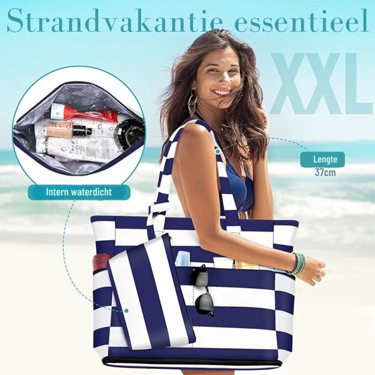 ENONEO Grote Strandtas XXL Met Ritssluiting - Familie-Shoppertas, Waterdichte Reis- en Badtas Met Nat Vak en Schoenenvak, 55L Cordury-Kaki