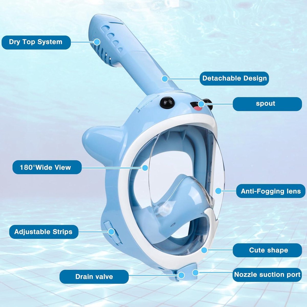 BGIUSQF Snorkelmasker voor kinderen, karikatuur, 180