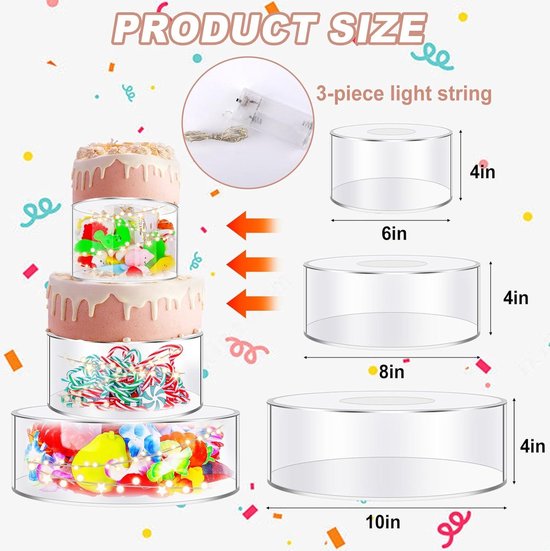 OUBUBY 2 stuks 2 inch ronde acryl taartstandaard, desserttafel display set cupcake-standaard cilinder display doos met led-verlichting decoratie standaard geschikt voor bruiloft verjaardag