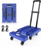 Bol.com Opvouwbare draagbare dolly - 230 kg trolley dolly met 6 wielen en 2 bungeekoorden - Blauw aanbieding